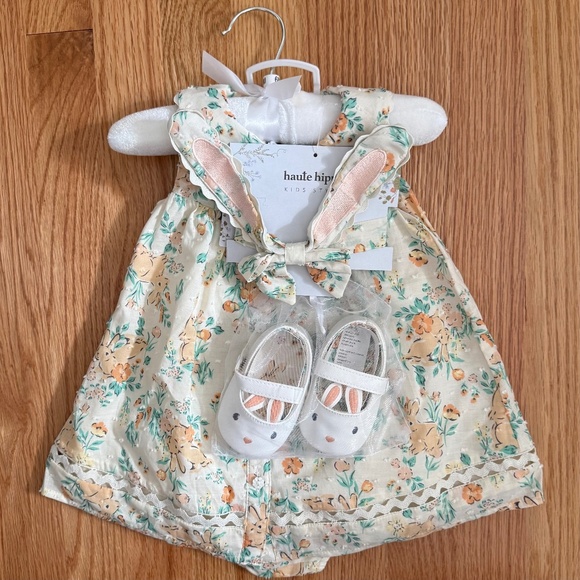 Haute Hippie Baby Girl Easter Dress W/Shoes, Bunny Ear Headband & Diaper Cover - Picture 1 of 16